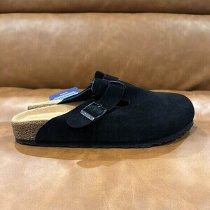 Birkenstock Boston Clog 36 Black Suede Woman's Size's 5 / 5.5 Soft Footbed